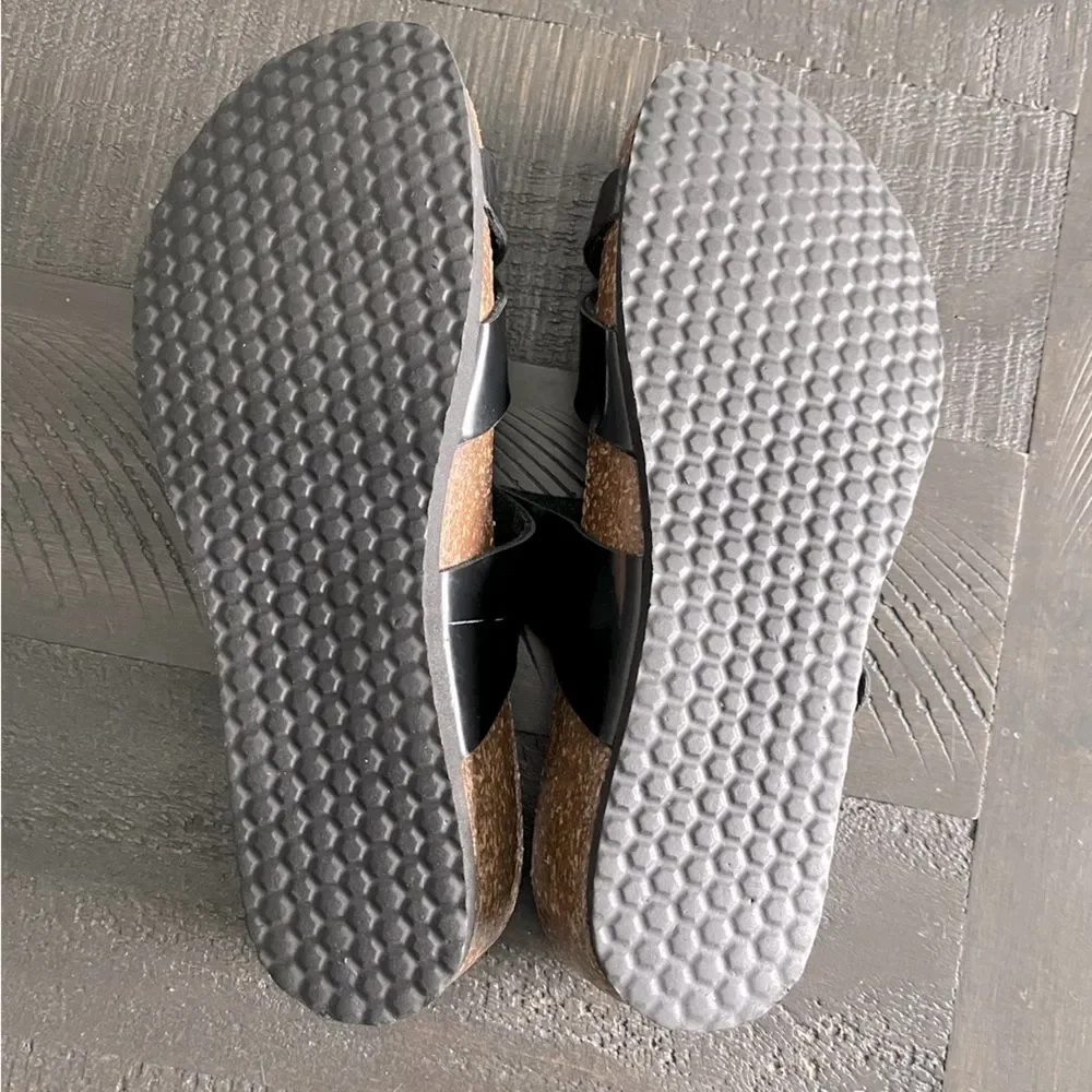VeganBio Black Toe Loop Sandals Women 7.5 Comfort Cork Footbed Birkenstock Style